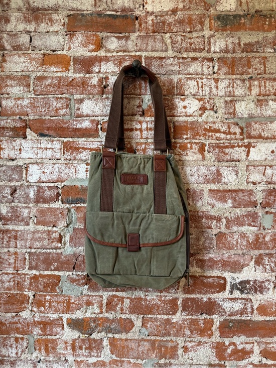 Duluth Trading Co Other - Duluth Trading Co. Brown Canvas Oil Cloth Tote Shoulder Bag Expandable Green